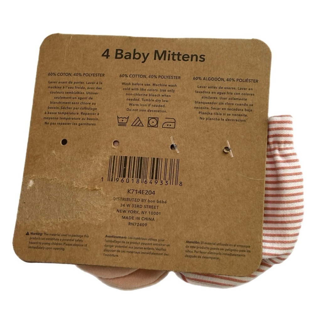 Pearl Baby Mittens - Peach Stripe & Solid Peach (2-Pack) - Picture 2 of 2